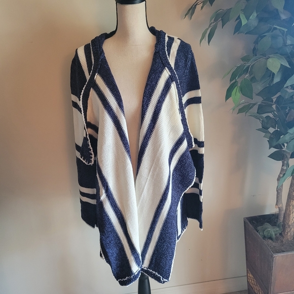 NEW Navy Open Front Color Block Hooded Cardigan Sw - Picture 7 of 9